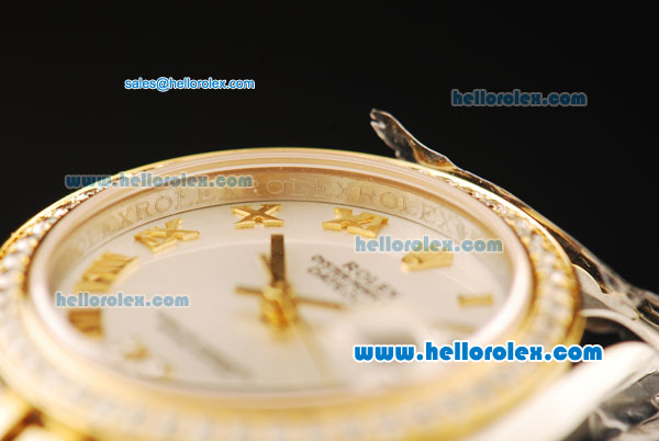 Rolex Datejust Automatic Movement ETA Coating Case with White Dial and Diamond Bezel-Two Tone Strap - Click Image to Close